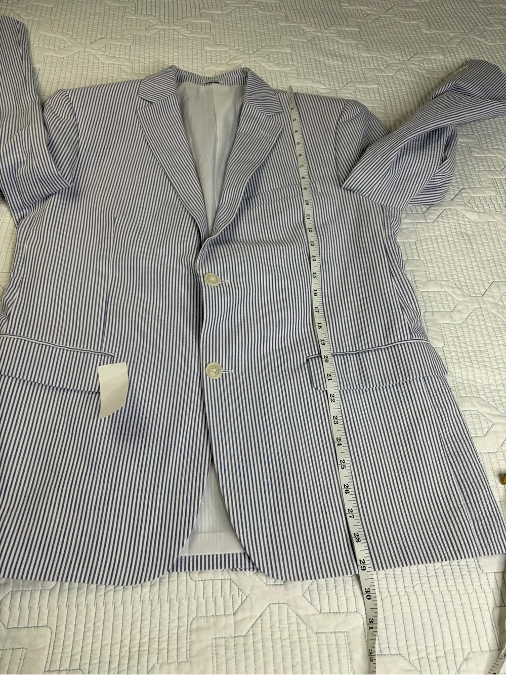 Saddlebred Mens 40R Seersucker Blazer Blue White Striped Cotton Sport Coat